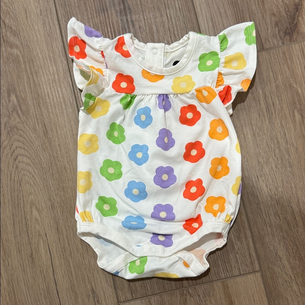 monica + andy Bubble Bodysuit - Rainbow Poppies 0-3m
